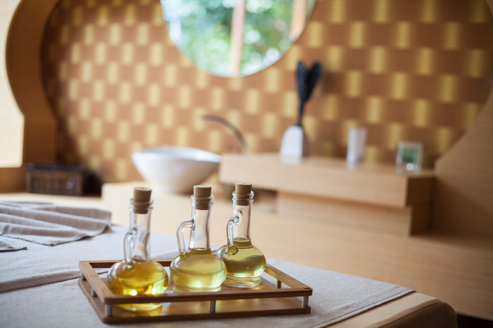 Glowing serum bottle on a bedside table.